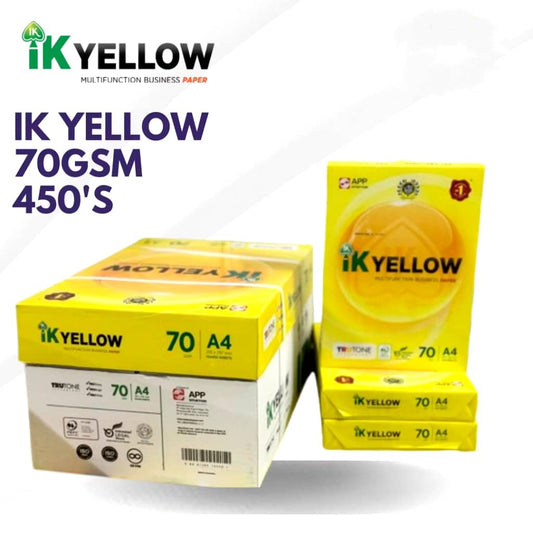 IK YELLOW A4 PAPER 70G & 80G (450'S) BOX OF 10'S