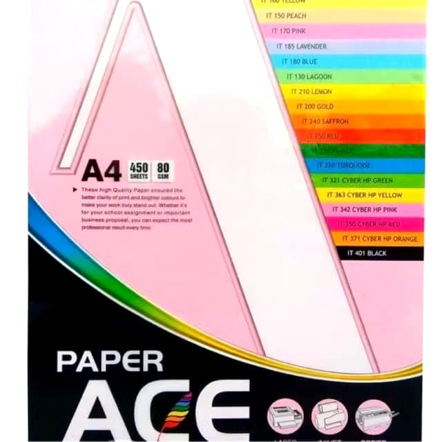ACE A4 COLOUR PAPER 80G IT/CS100-PASTEL (450'S)