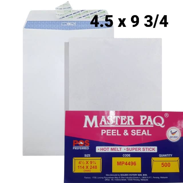 MASTER PAQ WHITE ENVELOPES 4.5X9 3/4 MP4496