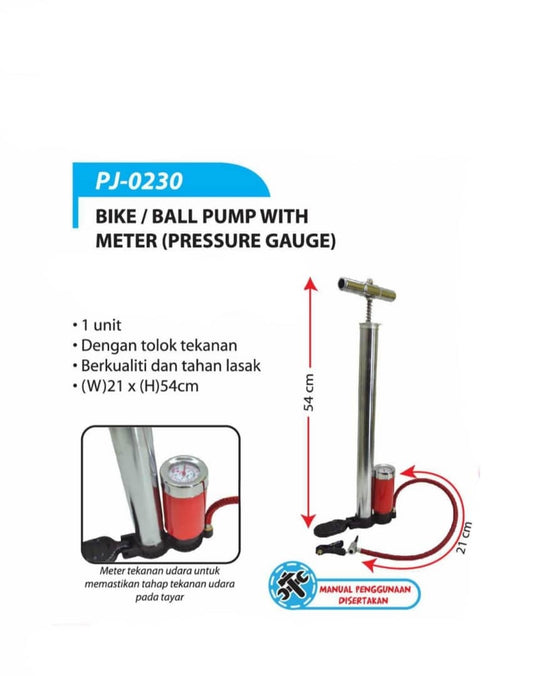 PJ-0230 Bike / Ball Pump with Meter ( Pressure Gauge )