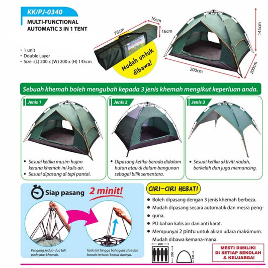 KK/PJ-0340 Multi-functional Automatic 3 IN 1 Tent